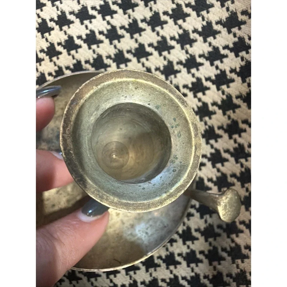 Vintage Chamberstick Candle Holder Metal Finger Loop Handle Aged Patina 3.5